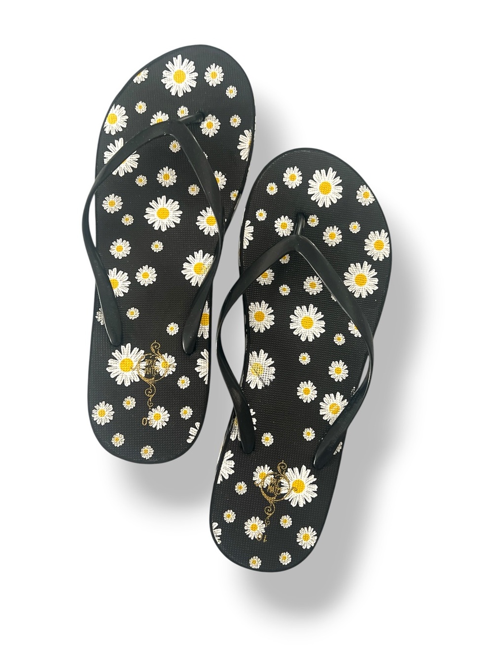 Black Daisy Flip Flop Sandals
